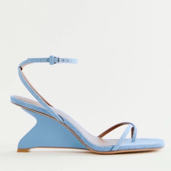 New Reformation Emilia Wedge Sandals Heels Shoes Denim Blue Open Toe 10.5 - Picture 1 of 14